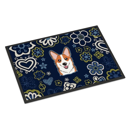 Carolines Treasures 18 x 27 in. Blue Flowers Red Corgi Indoor or Outdoor Mat BB5105MAT